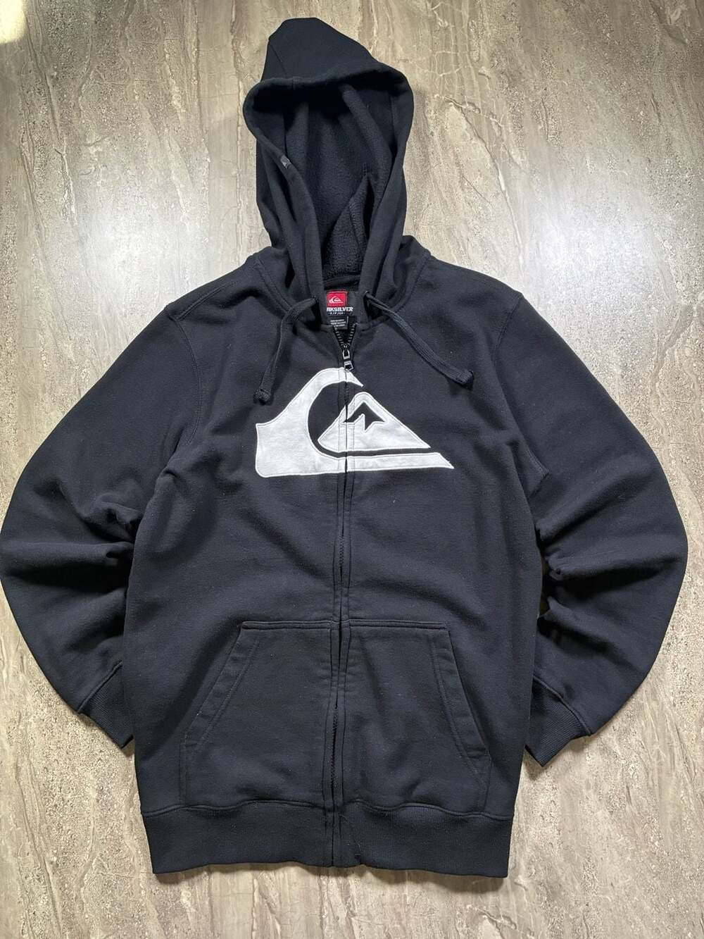 Quiksilver Full Zip Hoodie Size S Black White Logo Sweatshirt